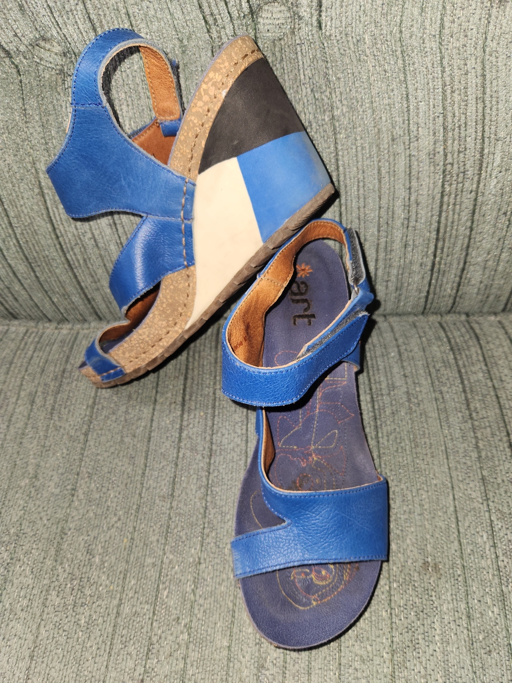 🍉The Art Company Wedge Sandals with Colorblock Cork Heel